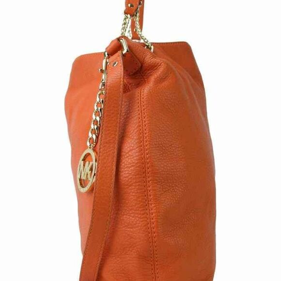 Michael Kors MK Designer Orange Jet Set Shoulder Crossbody Bag Hobo Bucket Purse - Picture 2 of 10